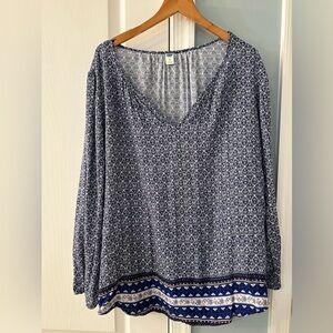 Old Navy blue geometric print boho top size XL
